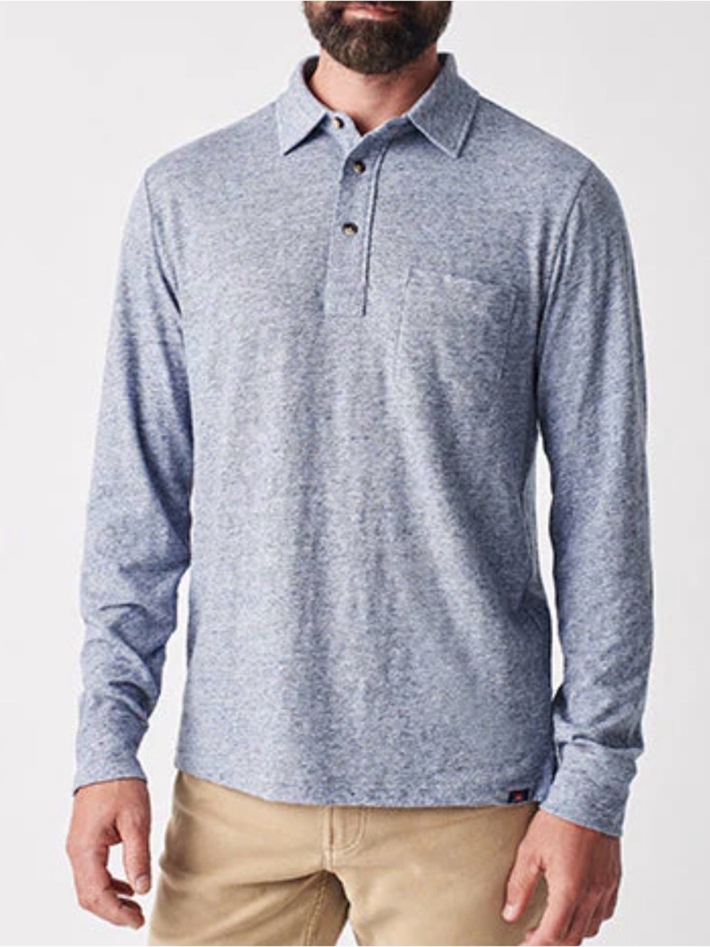 FAHERTY HEATHER BLUE KNIT LONG SLEEVE POLO Heathered Blue Men”s Medium